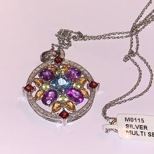 Multi Color Stones Necklace 18” .925